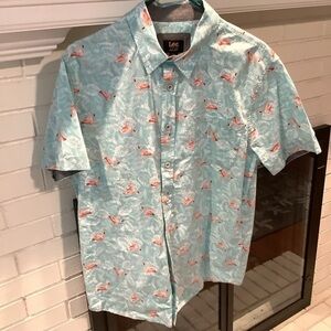 Men’s Lee Flamingo Hawaiian Button Up Shirt Sz Large